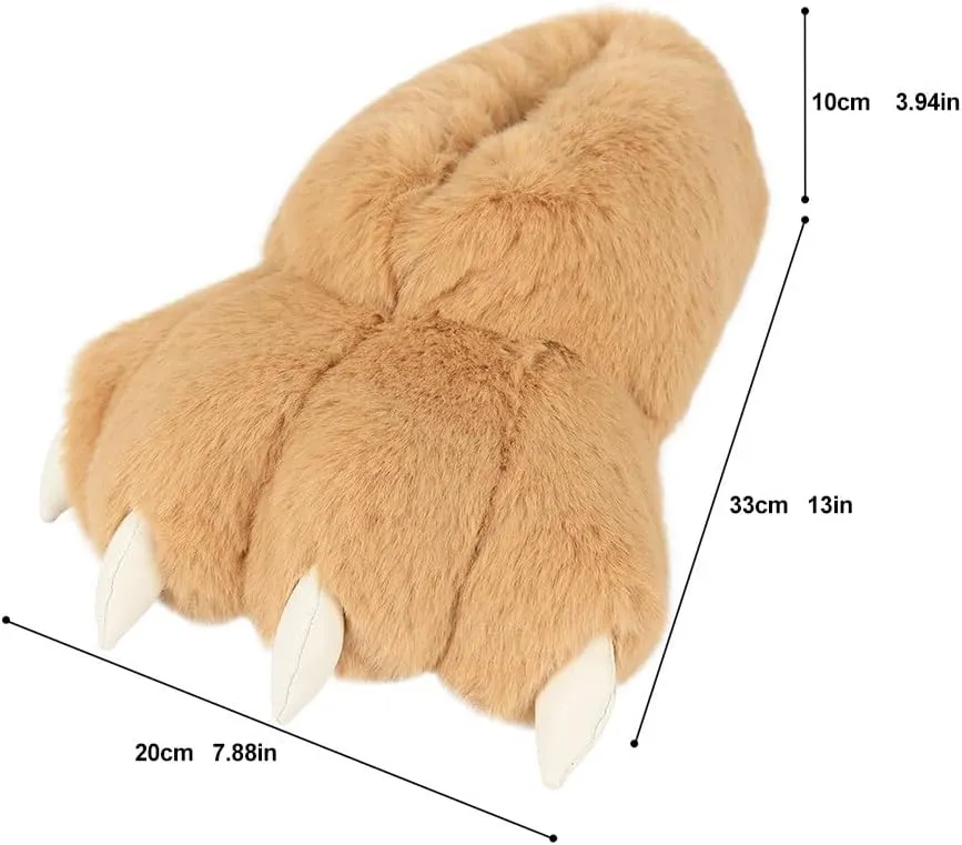 Animal Paw Slippers Plush Warm Home Closed Back Shoes Fluffy Funny Furry Bear Claw Anti Slip Slippers for Kids Boys Girls Adults Women Cosplay Holiday Indoor Winter (White)