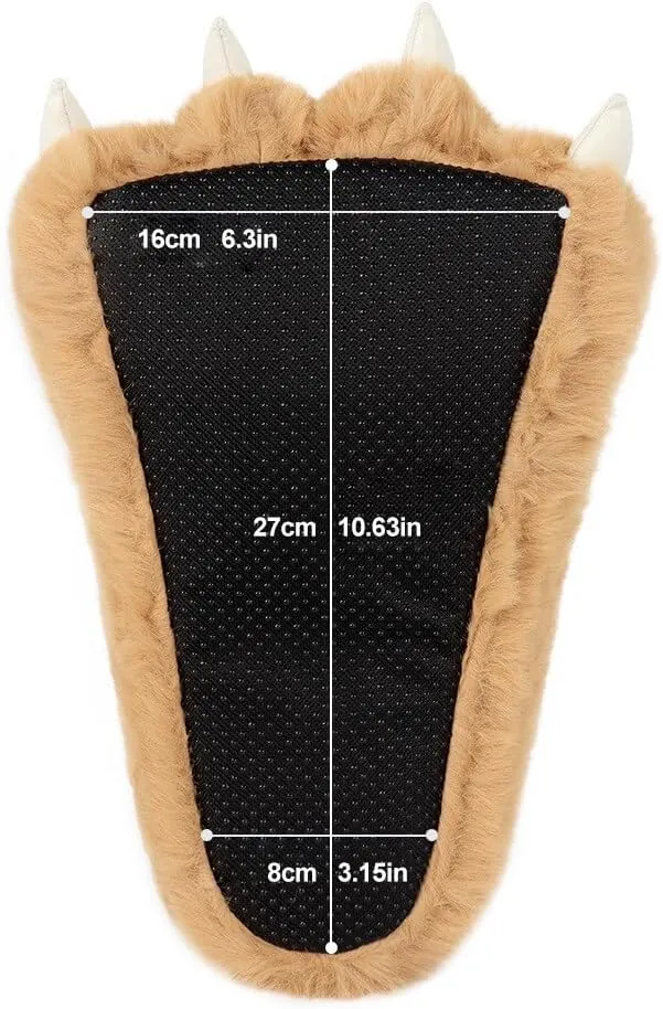 Animal Paw Slippers Plush Warm Home Closed Back Shoes Fluffy Funny Furry Bear Claw Anti Slip Slippers for Kids Boys Girls Adults Women Cosplay Holiday Indoor Winter (White)