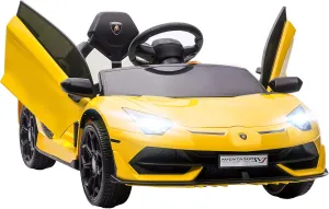 Aosom Lamborghini Aventador Licensed Kids Ride on Car with Scissor Doors, Easy Transport, 12V Electric Car for Kids with Remote Control, Suspension System, Horn, Music, Lights, Yellow