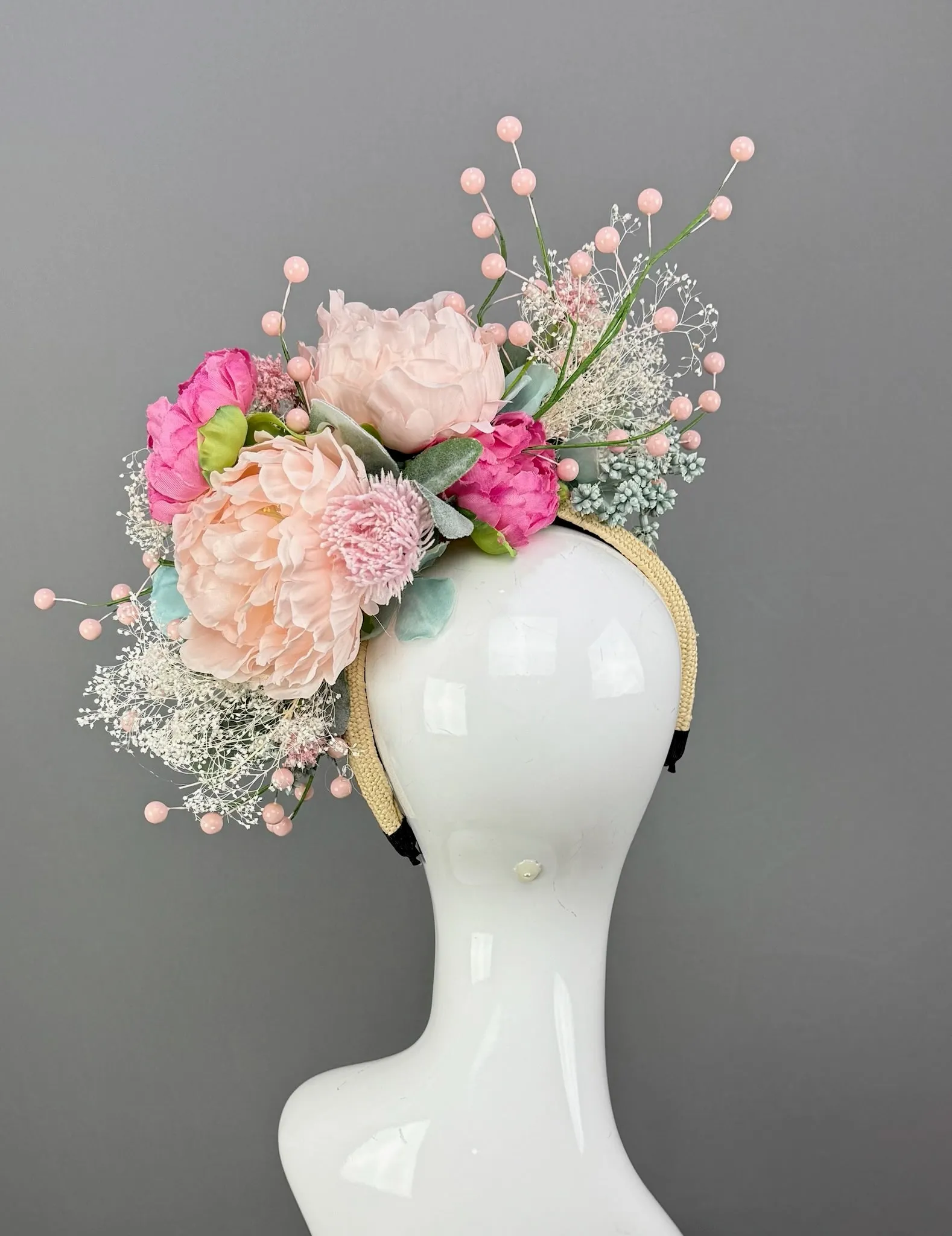 Aqua and Pink floral Kentucky Derby fascinator, Derby Hat Alternative (PLATINUM LINE)