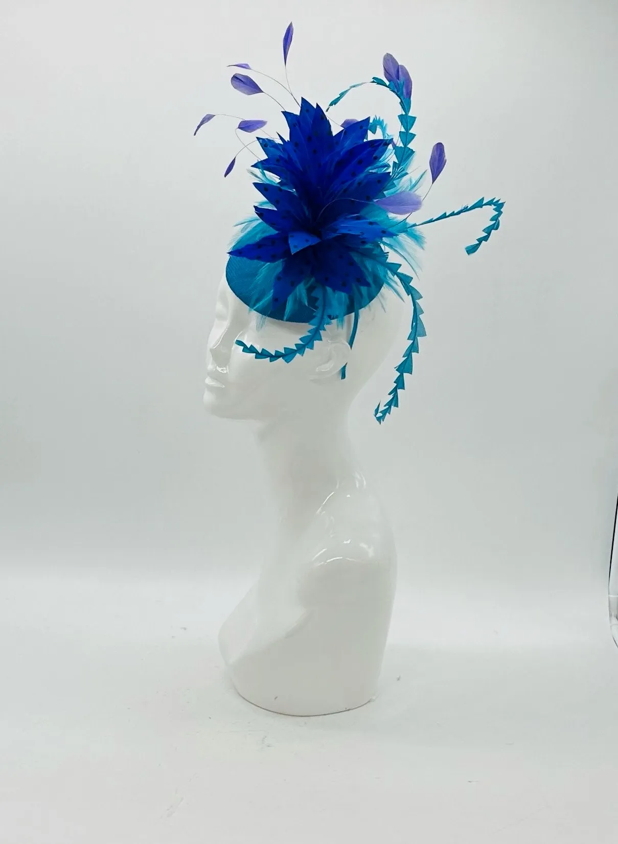 Aqua, Blue and Purple  Derby Fascinator, Kentucky Derby Hat Alternative, Kentucky derby hat, (GOLD LINE)