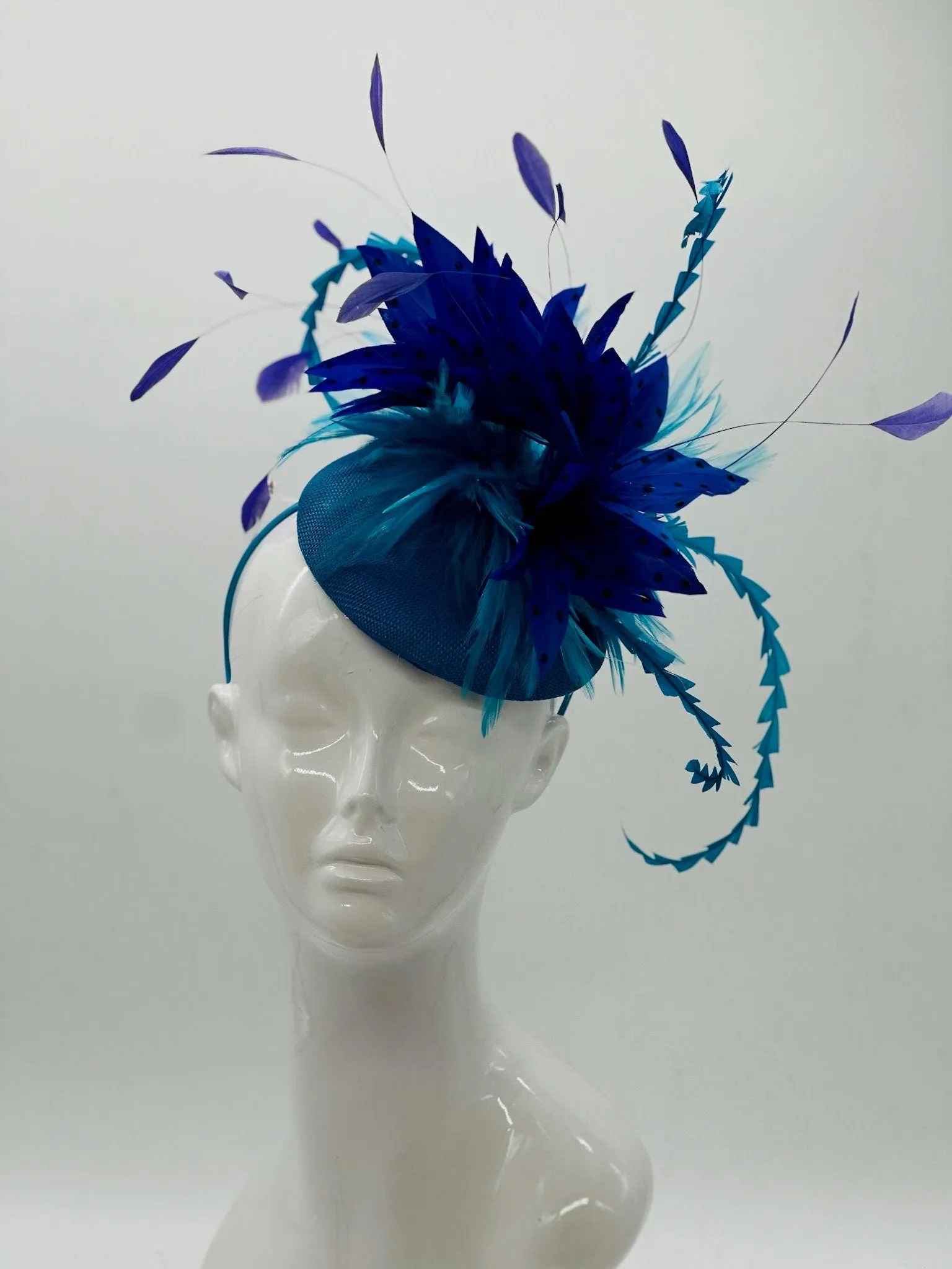 Aqua, Blue and Purple  Derby Fascinator, Kentucky Derby Hat Alternative, Kentucky derby hat, (GOLD LINE)