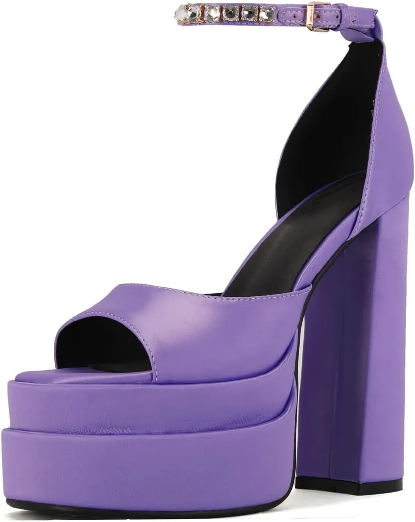 Arqa Platform Sandals Rhinestones Ankle Strap Pumps Peep Toe Silk High Heels Wedding Dres Chunky Heeled Sandal