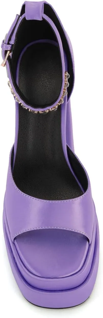 Arqa Platform Sandals Rhinestones Ankle Strap Pumps Peep Toe Silk High Heels Wedding Dres Chunky Heeled Sandal
