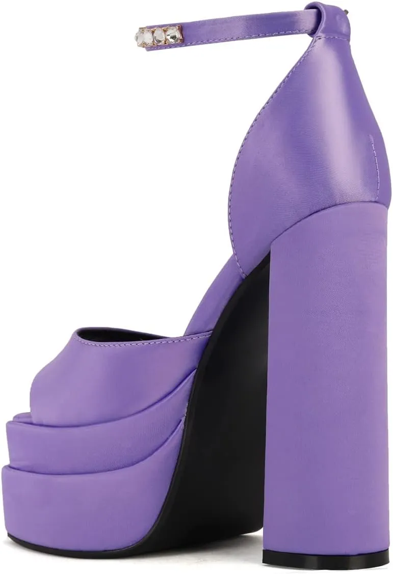 Arqa Platform Sandals Rhinestones Ankle Strap Pumps Peep Toe Silk High Heels Wedding Dres Chunky Heeled Sandal