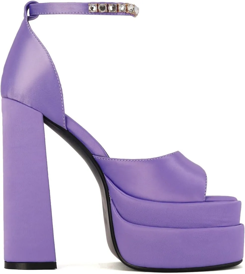 Arqa Platform Sandals Rhinestones Ankle Strap Pumps Peep Toe Silk High Heels Wedding Dres Chunky Heeled Sandal