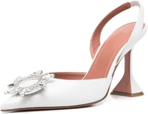 Arqa Satin Slingback Heels for Women Crystal Pointed Toe High Heels Wedding Bride Pump Shoes