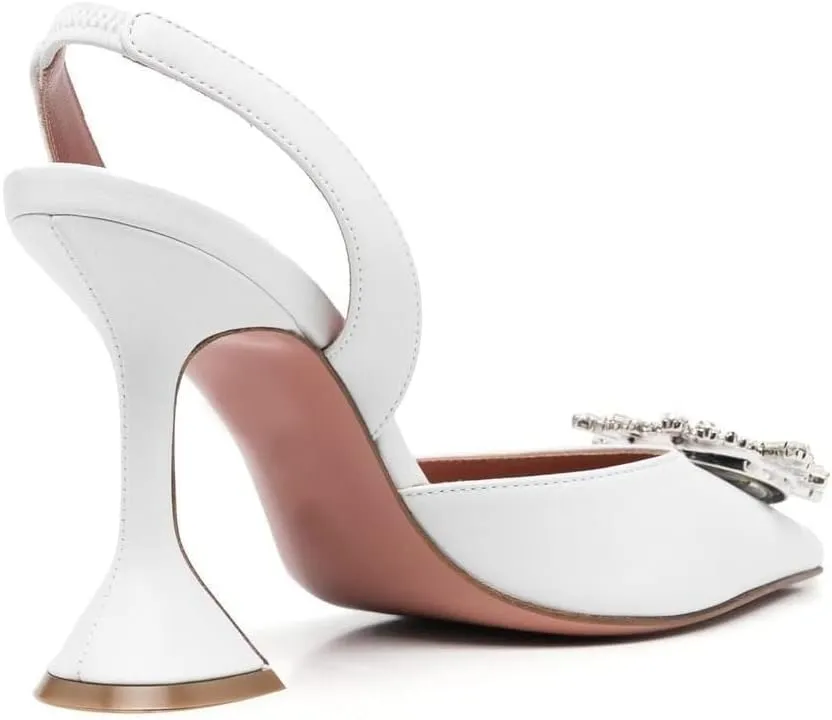 Arqa Satin Slingback Heels for Women Crystal Pointed Toe High Heels Wedding Bride Pump Shoes