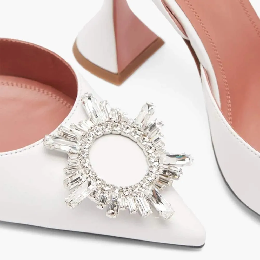 Arqa Satin Slingback Heels for Women Crystal Pointed Toe High Heels Wedding Bride Pump Shoes
