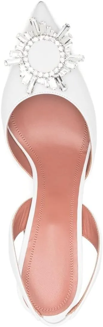 Arqa Satin Slingback Heels for Women Crystal Pointed Toe High Heels Wedding Bride Pump Shoes