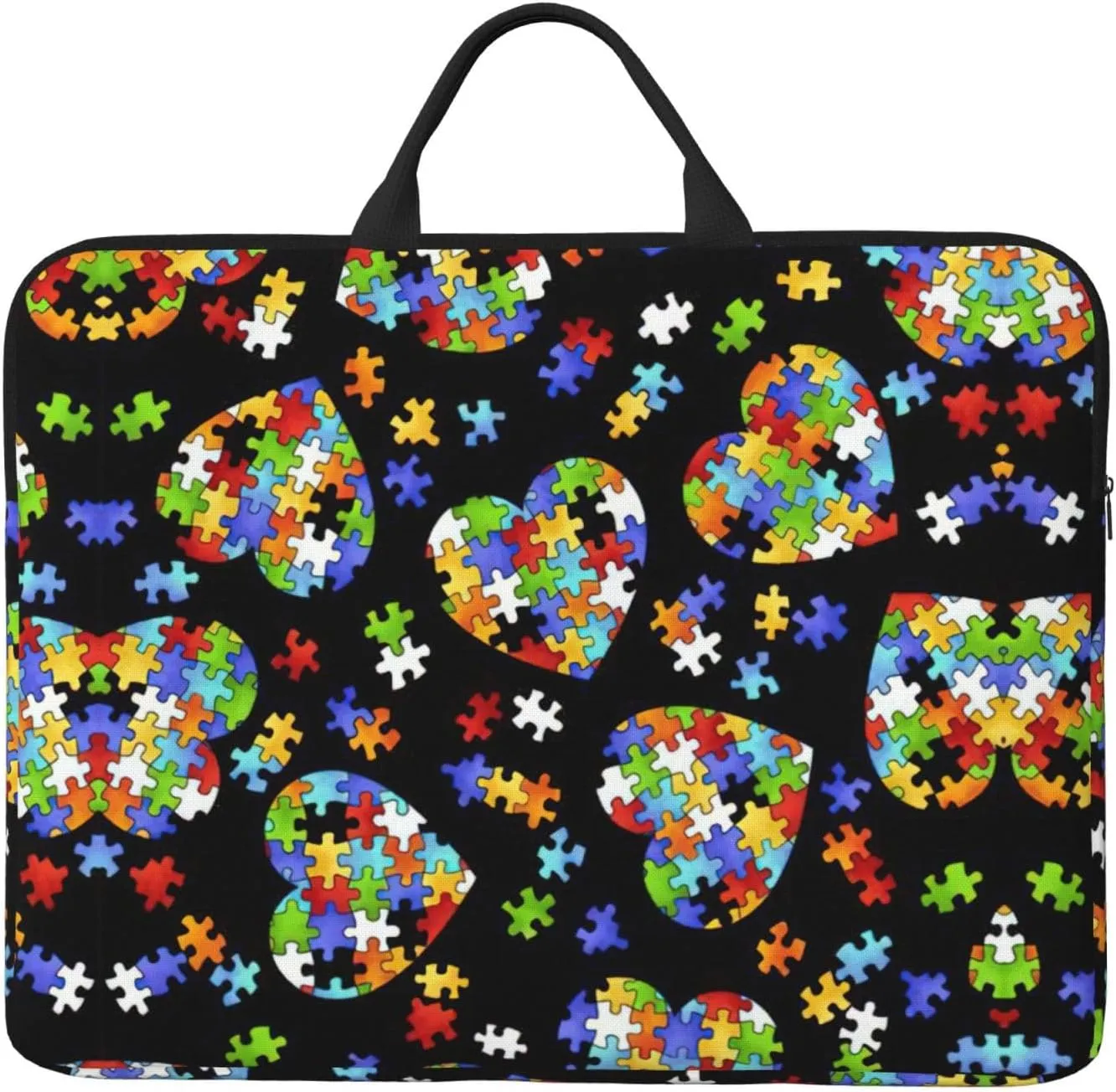 Autism Awareness Puzzle Pieces Heart print Durable Travel Laptop Bag HandBag Shockproof Carrying Bag Briefcase for 14inch Laptop Notebook