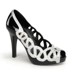 AVA-12  Black Patent-Silver Satin