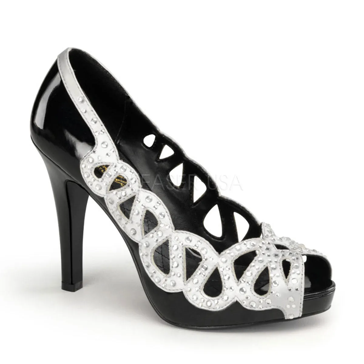 AVA-12  Black Patent-Silver Satin