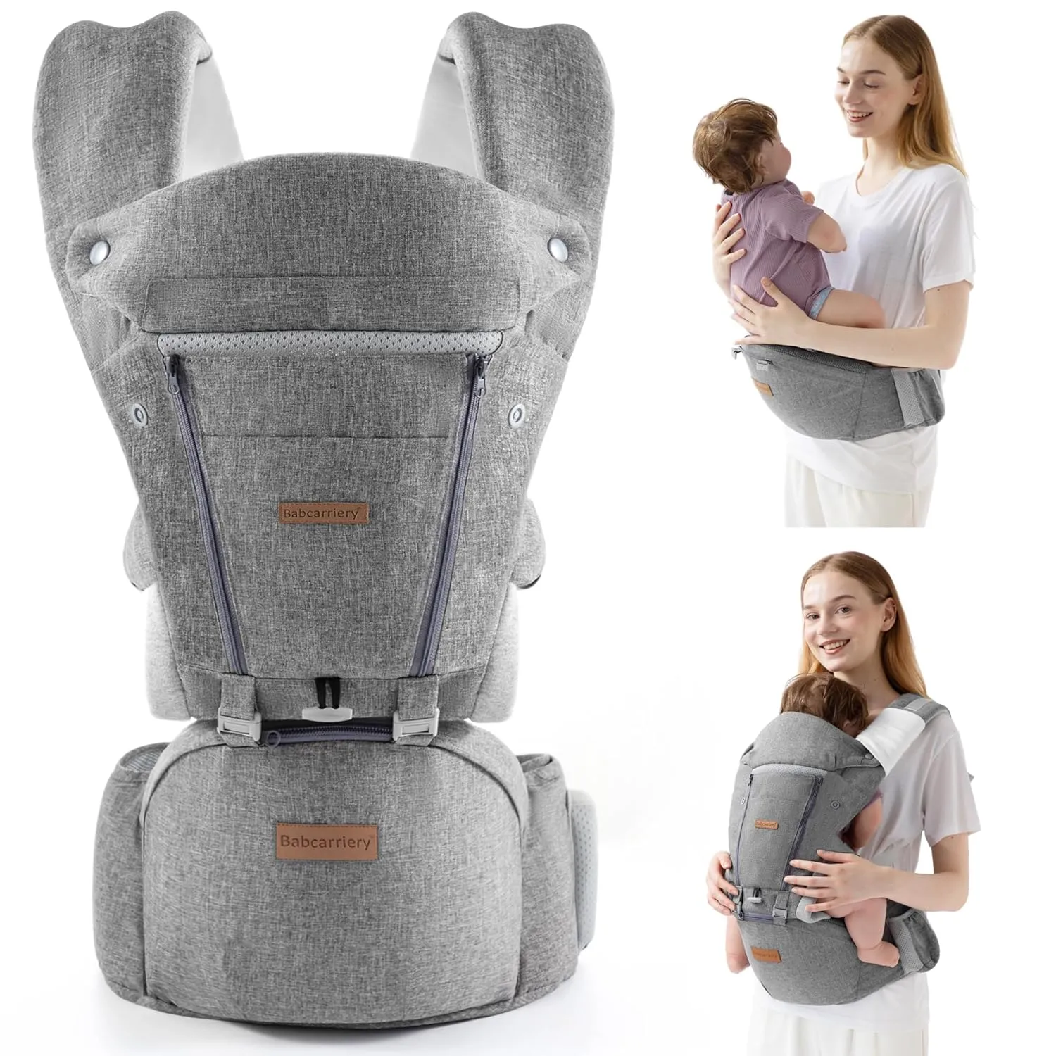 Baby Carrier Newborn to Toddler,Hip Seat Baby Carrier with Hood,Summer Mesh Infant with Back Support,Front Facing Men Chest Carrier,Mom Dad Backpack Carrier