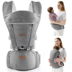 Baby Carrier Newborn to Toddler,Hip Seat Baby Carrier with Hood,Summer Mesh Infant with Back Support,Front Facing Men Chest Carrier,Mom Dad Backpack Carrier