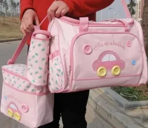 Baby Pack of 3 Diaper Bag Car Dark Pink