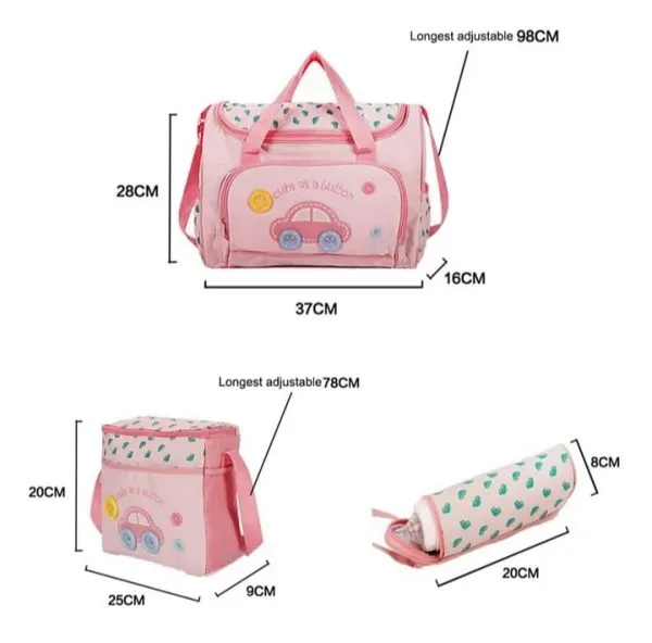 Baby Pack of 3 Diaper Bag Car Dark Pink