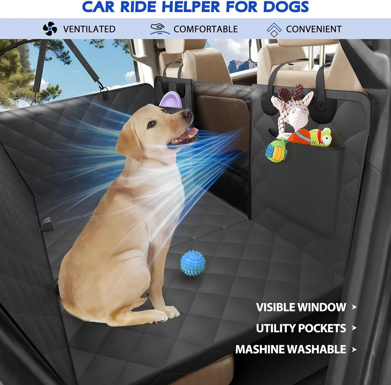 Back Seat Extender for Dogs, Truck Dog Seat Cover Back Seat Hard Bottom, Dog Hammock for Truck Full Size, Pet Seat Covers for Crew Cab F150, RAM1500, Sierra, Tundra, Silverado, Titan