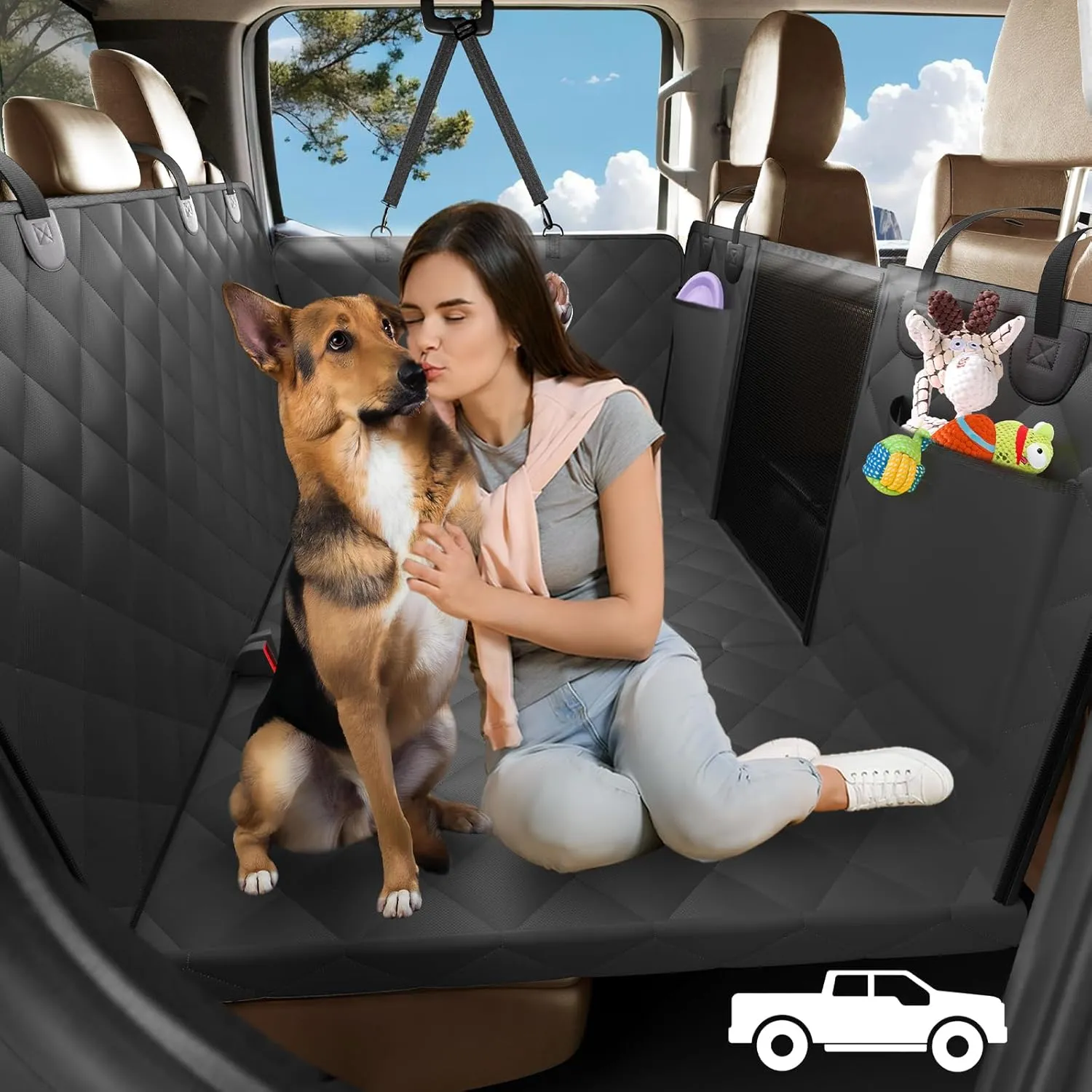Back Seat Extender for Dogs, Truck Dog Seat Cover Back Seat Hard Bottom, Dog Hammock for Truck Full Size, Pet Seat Covers for Crew Cab F150, RAM1500, Sierra, Tundra, Silverado, Titan