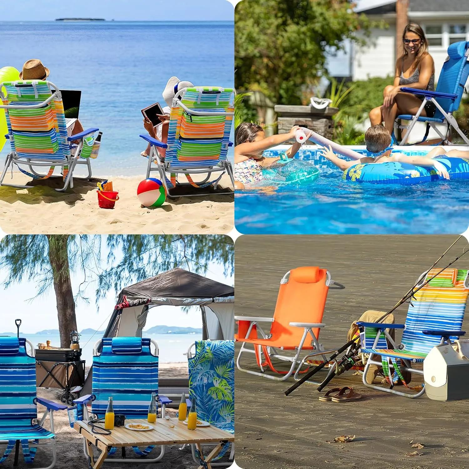 Backpack Beach Chairs for Adults - Folding Heavy Duty Camping Chair with Storage Pouch, Cup Holder & Towel Rack, Lightweight & Adjustable Lounge Chair for Outdoor,Travel (2 Packs/Blue)