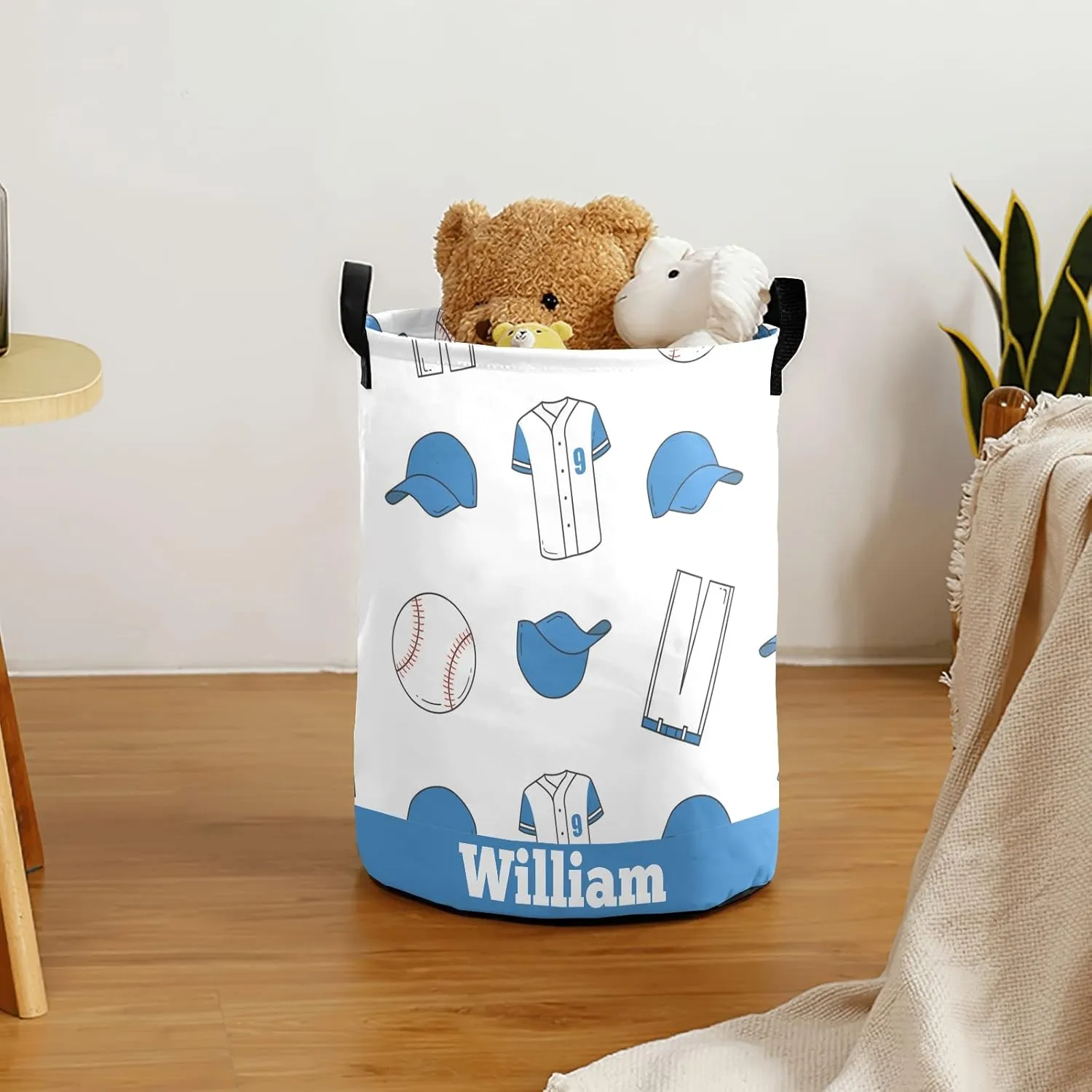 Baseball Pattern Personalized Waterproof Foldable Laundry Basket Bag with Handle, Custom Collapsible Clothes Hamper Storage Bin for Toys Laundry Dorm Travel Bathroom