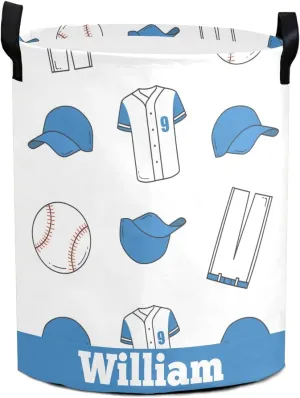 Baseball Pattern Personalized Waterproof Foldable Laundry Basket Bag with Handle, Custom Collapsible Clothes Hamper Storage Bin for Toys Laundry Dorm Travel Bathroom