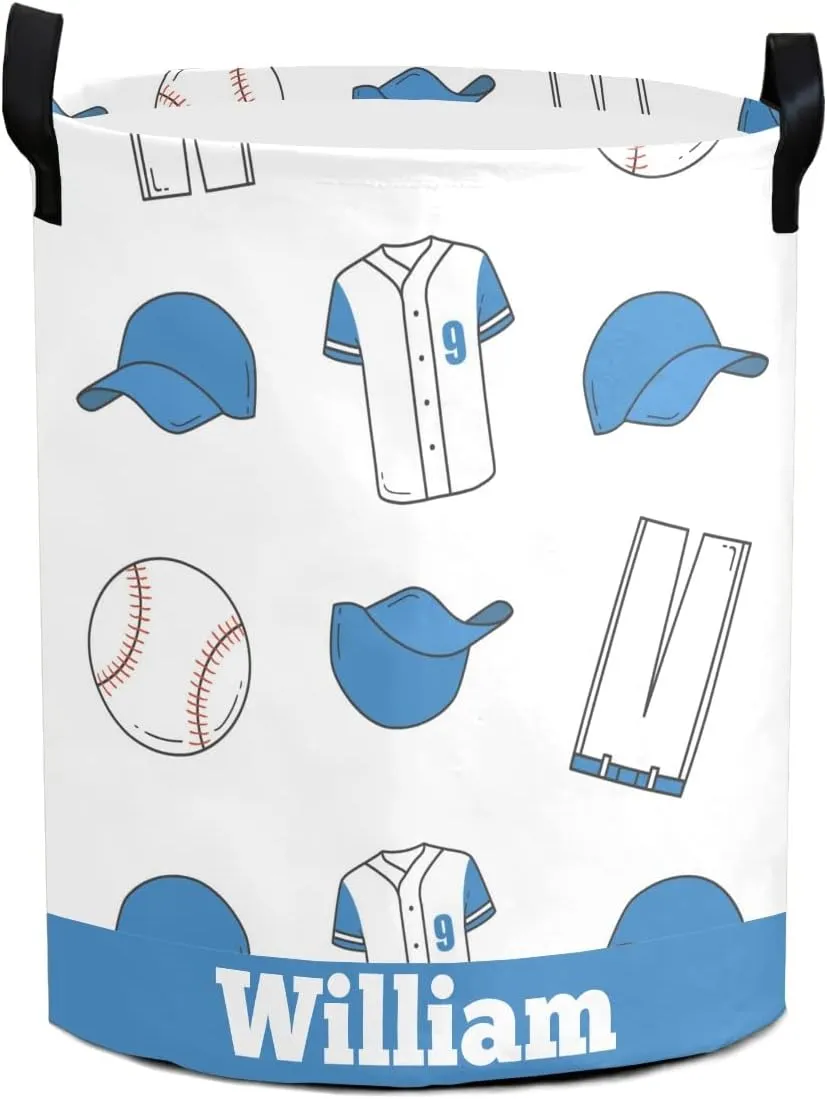Baseball Pattern Personalized Waterproof Foldable Laundry Basket Bag with Handle, Custom Collapsible Clothes Hamper Storage Bin for Toys Laundry Dorm Travel Bathroom