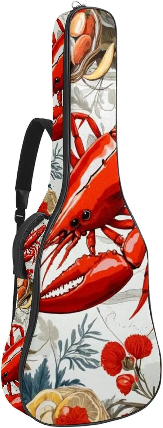 Bass Guitar Bags with Fruits Lobster Crayfish Crab, Acoustic Guitar Bag 40 41 inch Electric Guitar Case, Waterproof Oxford Electric Guitar Gig Bag for Acoustic Classical Guitar, Ukulele