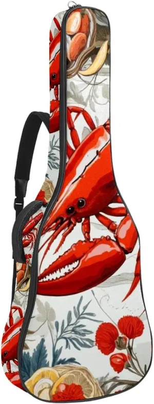 Bass Guitar Bags with Fruits Lobster Crayfish Crab, Acoustic Guitar Bag 40 41 inch Electric Guitar Case, Waterproof Oxford Electric Guitar Gig Bag for Acoustic Classical Guitar, Ukulele