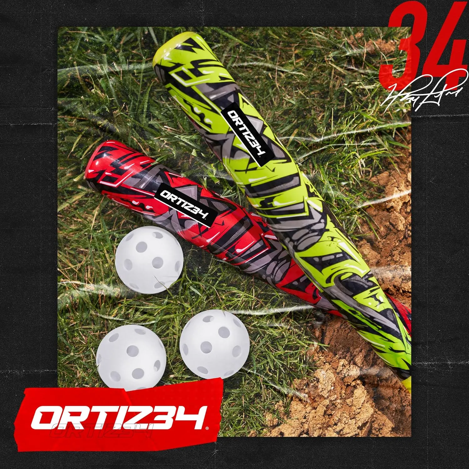 Bat & Ball Set - Graffiti Plastic Bat & Ball Homerun Set- David Ortiz Backyard Baseball Set for Youth, Kids, Teenagers, Adults