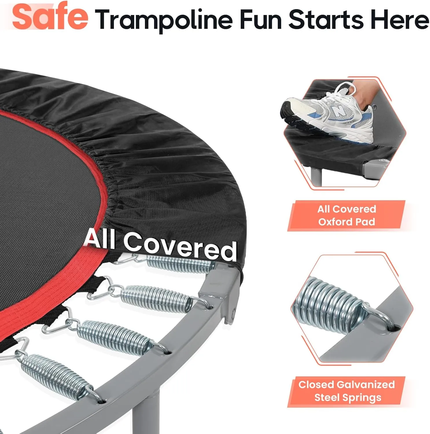 BCAN 38"/40''/48'' Foldable Mini Trampoline Fitness Trampoline with Safety Pad,Rebounder Exercise Trampoline for Adults Indoor/Garden Workout,Max Load 300lbs/440lbs
