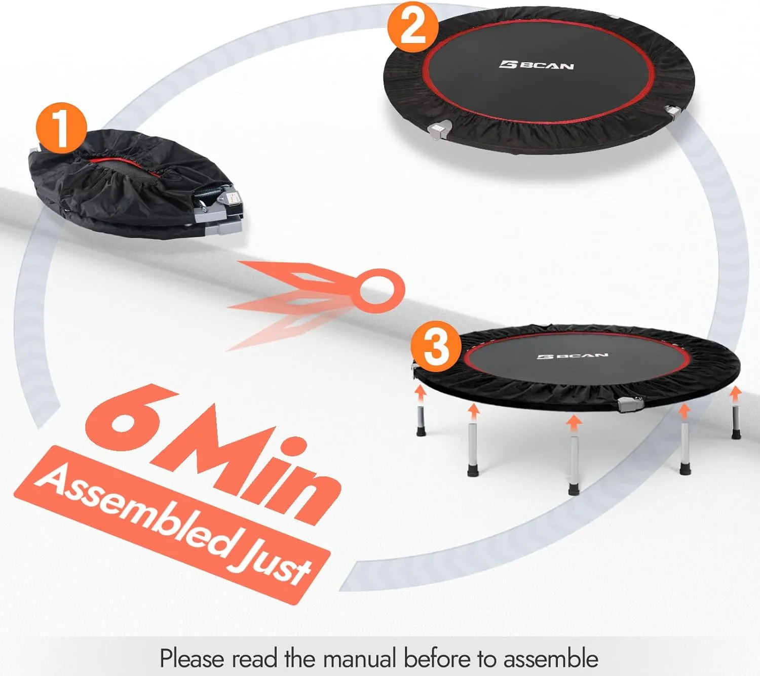 BCAN 38"/40''/48'' Foldable Mini Trampoline Fitness Trampoline with Safety Pad,Rebounder Exercise Trampoline for Adults Indoor/Garden Workout,Max Load 300lbs/440lbs