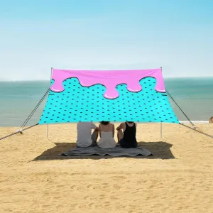 Beach Shade Tent with UPF50  UV Protection,Pink Liquid on Polka Dot Lightweight Camping Sun Shelter for Outdoor,Camping Trips, Fishing, Backyard,Picnics,Easy Set Up and Carry 9x10.5 FT