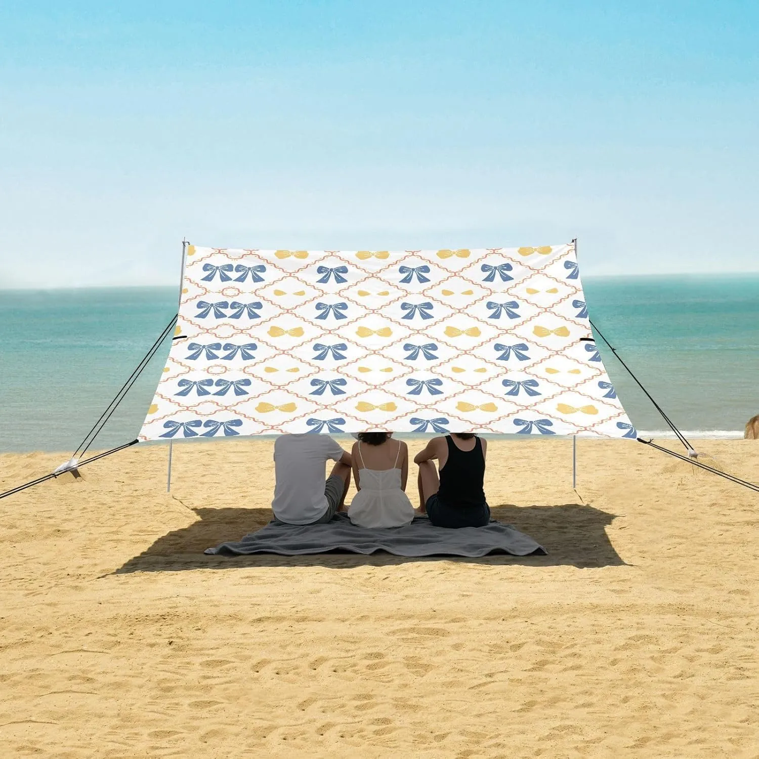 Beach Shade Tent with UPF50  UV Protection,Yellow and Blue Bowknots Lightweight Camping Sun Shelter for Outdoor,Camping Trips, Fishing, Backyard,Picnics,Easy Set Up and Carry 9x10.5 FT