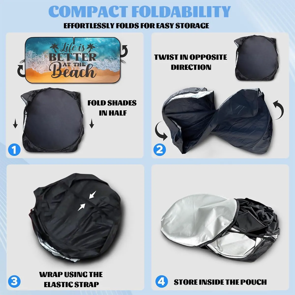 Beach Sunrise Car Windshield Sun Shade Life is Better Beach Heatshield Front Window Car Sun ​Shade Windshield Blocks UV Rays Sun Visor Protector for Car Sedan Truck SUV Accessories 59" L x 31.5" W