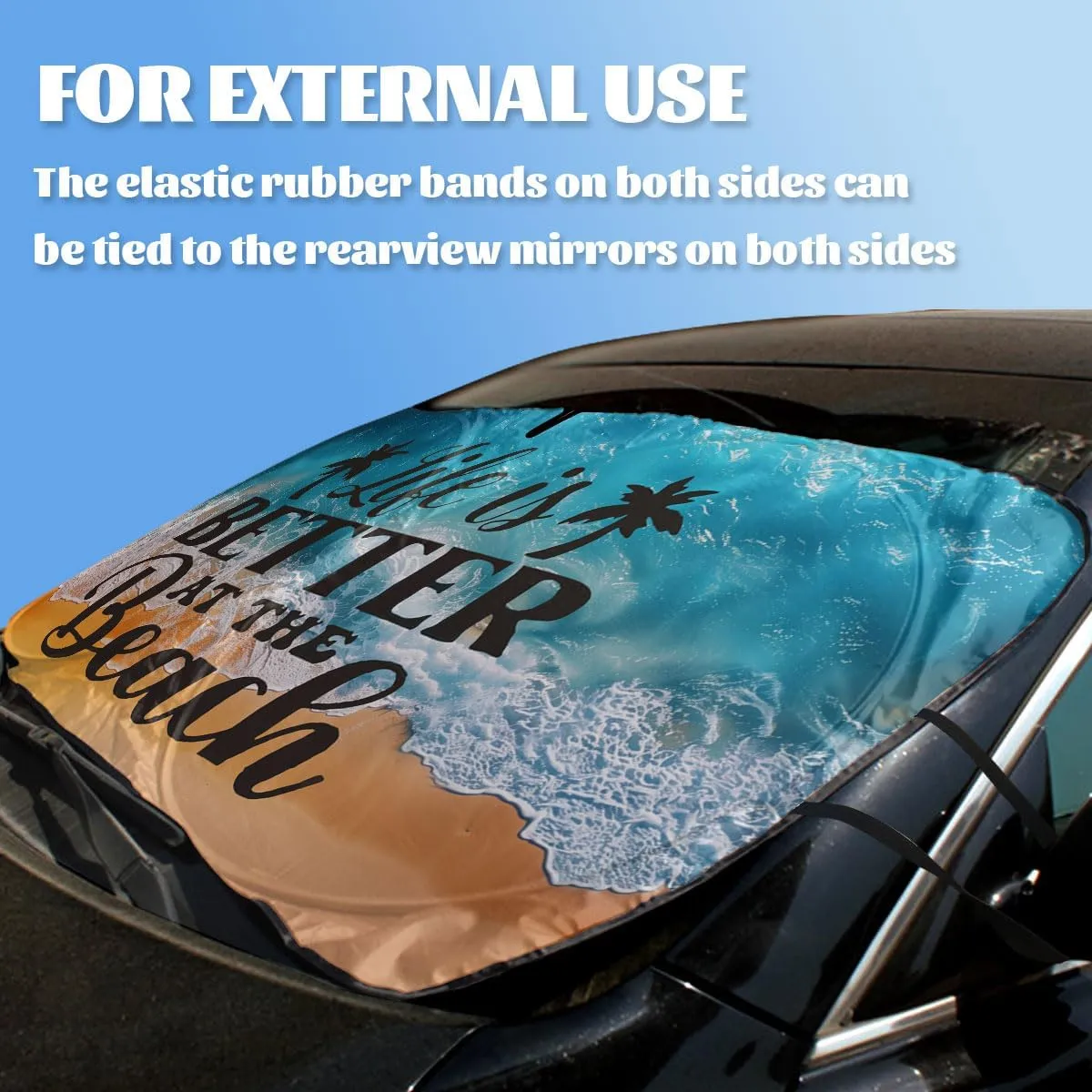 Beach Sunrise Car Windshield Sun Shade Life is Better Beach Heatshield Front Window Car Sun ​Shade Windshield Blocks UV Rays Sun Visor Protector for Car Sedan Truck SUV Accessories 59" L x 31.5" W
