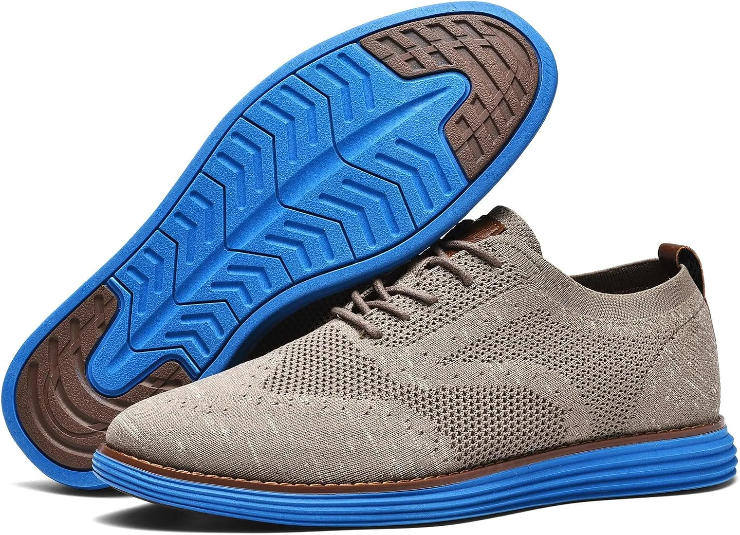 Bergamo Men's Tech Knit Oxford Dress Shoes- Lightweight and Breathable Office Sneakers, Slip-On Business Casual Shoes with Arch Support Footbed for Men