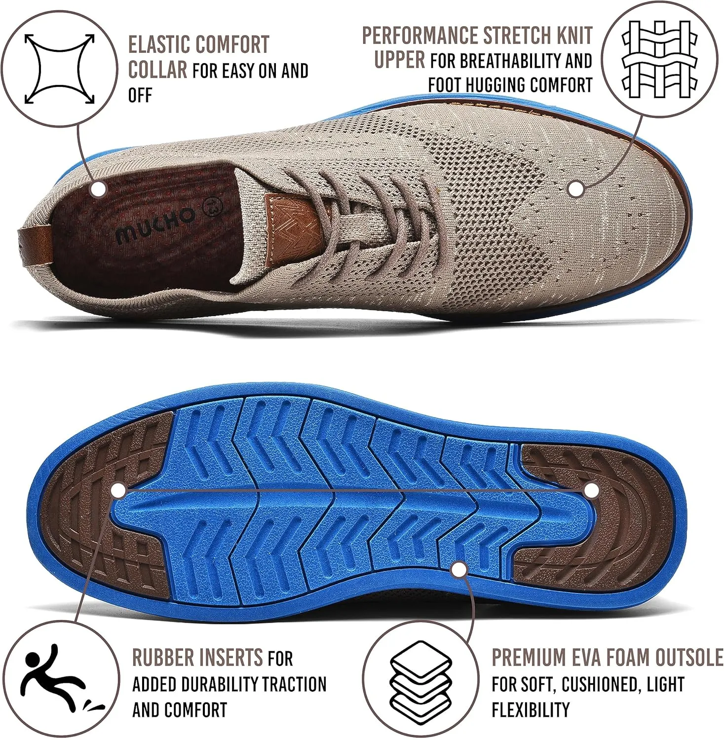 Bergamo Men's Tech Knit Oxford Dress Shoes- Lightweight and Breathable Office Sneakers, Slip-On Business Casual Shoes with Arch Support Footbed for Men
