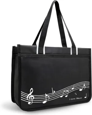 BestSounds Piano Bag, Zipper Waterproof Music Book Tote Bag Piano Accessories for Students Kids, Women, Gifts for Musicians (Black Music)