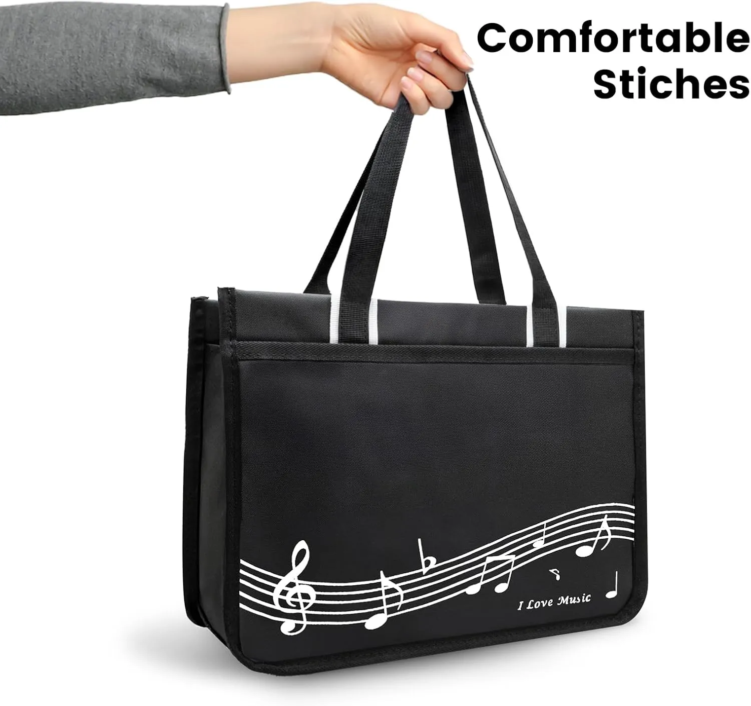 BestSounds Piano Bag, Zipper Waterproof Music Book Tote Bag Piano Accessories for Students Kids, Women, Gifts for Musicians (Black Music)