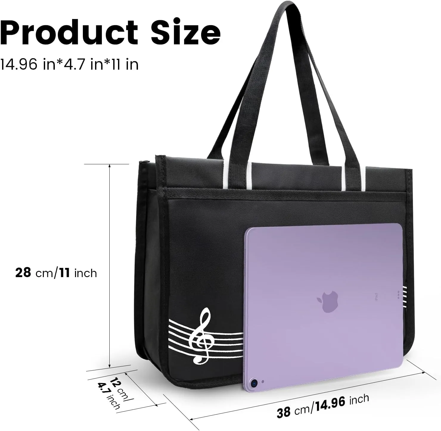 BestSounds Piano Bag, Zipper Waterproof Music Book Tote Bag Piano Accessories for Students Kids, Women, Gifts for Musicians (Black Music)