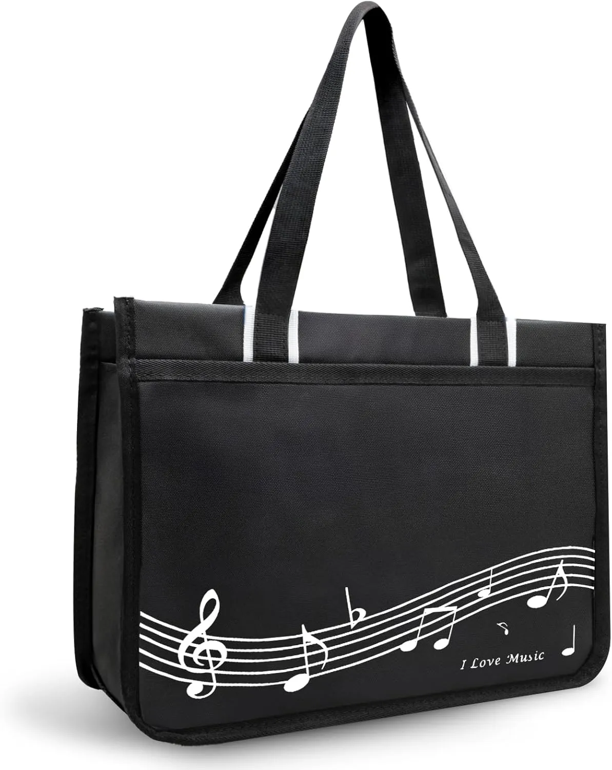 BestSounds Piano Bag, Zipper Waterproof Music Book Tote Bag Piano Accessories for Students Kids, Women, Gifts for Musicians (Black Music)