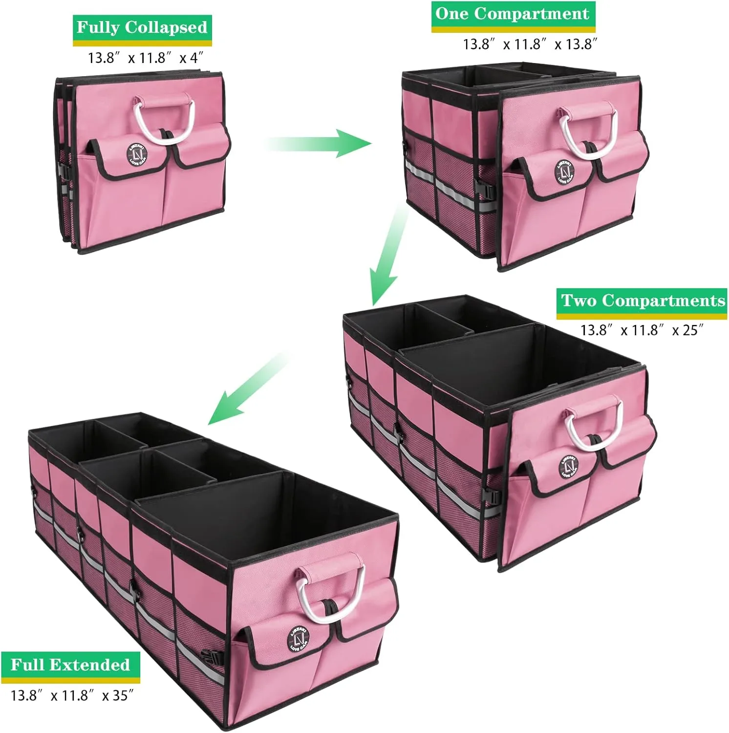 Big Car Trunk Organizer, Cargo Organizer SUV Trunk Storage Non Slip Bottom Waterproof Collapsible Durable Multi Compartments-(Oversize,Pink)