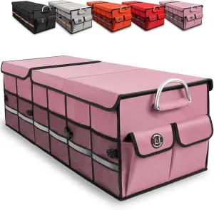 Big Car Trunk Organizer, Cargo Organizer SUV Trunk Storage Non Slip Bottom Waterproof Collapsible Durable Multi Compartments-(Oversize,Pink)