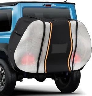 Bike Cover for Transport 2 Bikes - Heavy Duty Waterproof 600D Bicycle Cover for Rear Rack - with Visible Tail Lights, License Plate Window, Reflective Strips & Elastic Straps