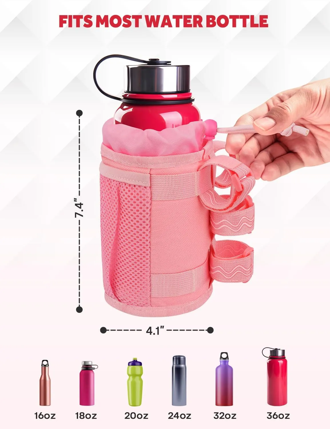 Bike Cup Holder, Water Bottle Holder Handlebar for Bike with Mesh Pockets, Universal Fabric Bicycle Water Bottle Drink Cup Cage for Cruiser Bikes, Scooter, Mountain MTB, Stroller, Wheelchair, Boat