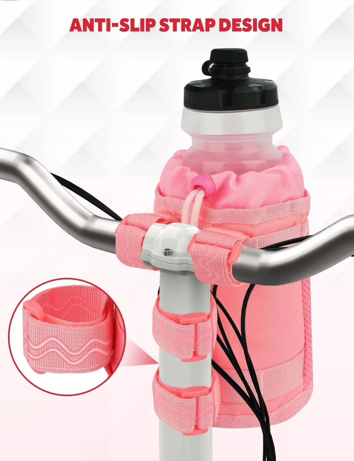 Bike Cup Holder, Water Bottle Holder Handlebar for Bike with Mesh Pockets, Universal Fabric Bicycle Water Bottle Drink Cup Cage for Cruiser Bikes, Scooter, Mountain MTB, Stroller, Wheelchair, Boat
