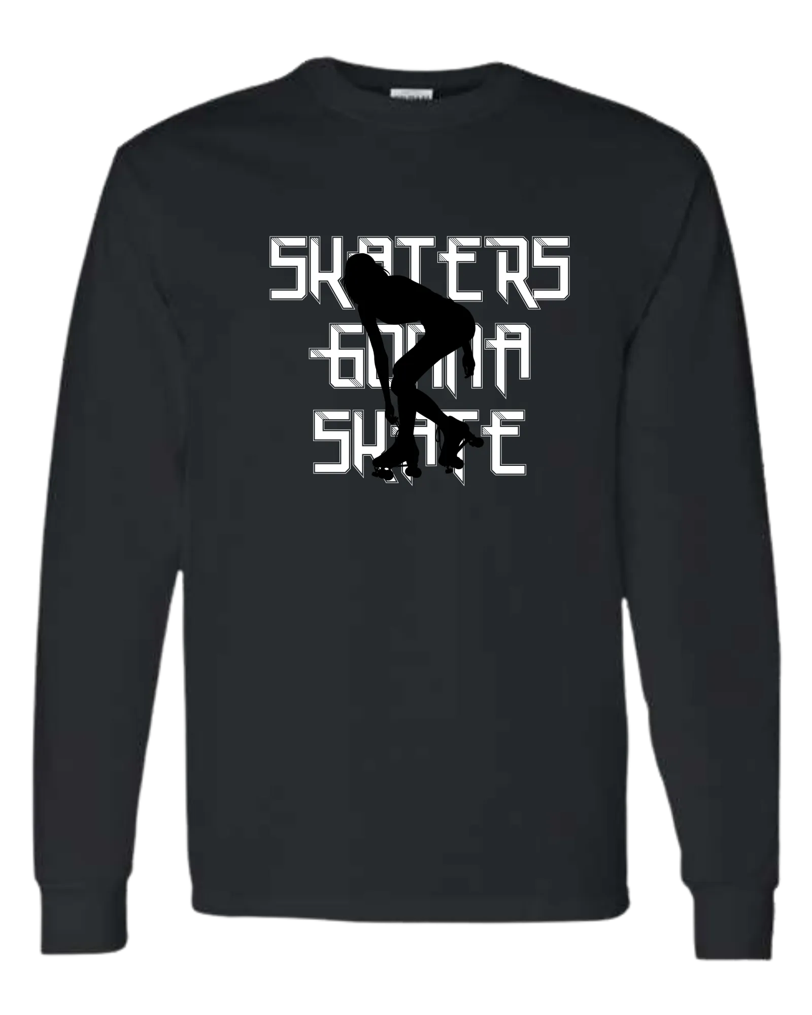 Black & White "Skaters Gonna Skate" with roller derby girl silhouette