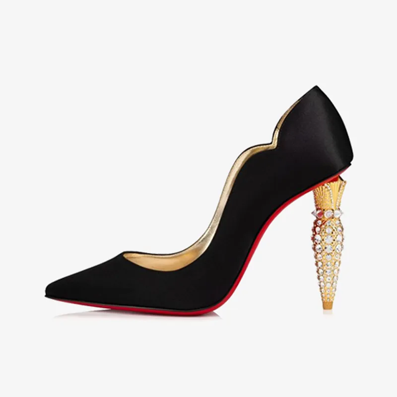Black Crepe Satin Pump with Cut-Outs