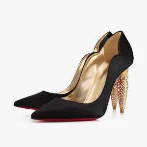 Black Crepe Satin Pump with Cut-Outs